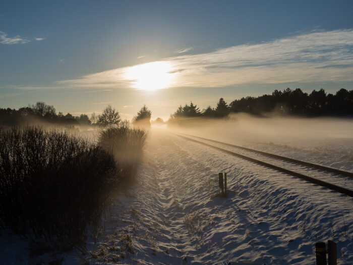 Bahnlinie Nordjütland im Schnee