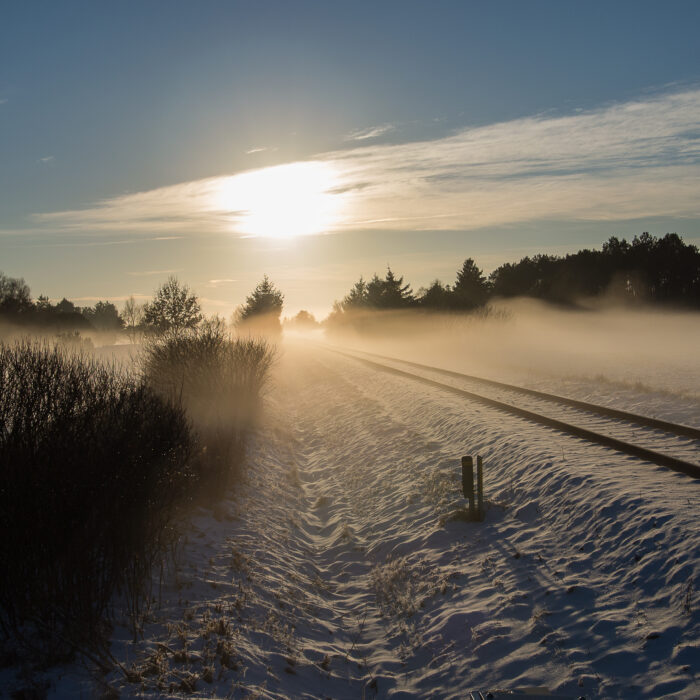 Bahnlinie Nordjütland im Schnee