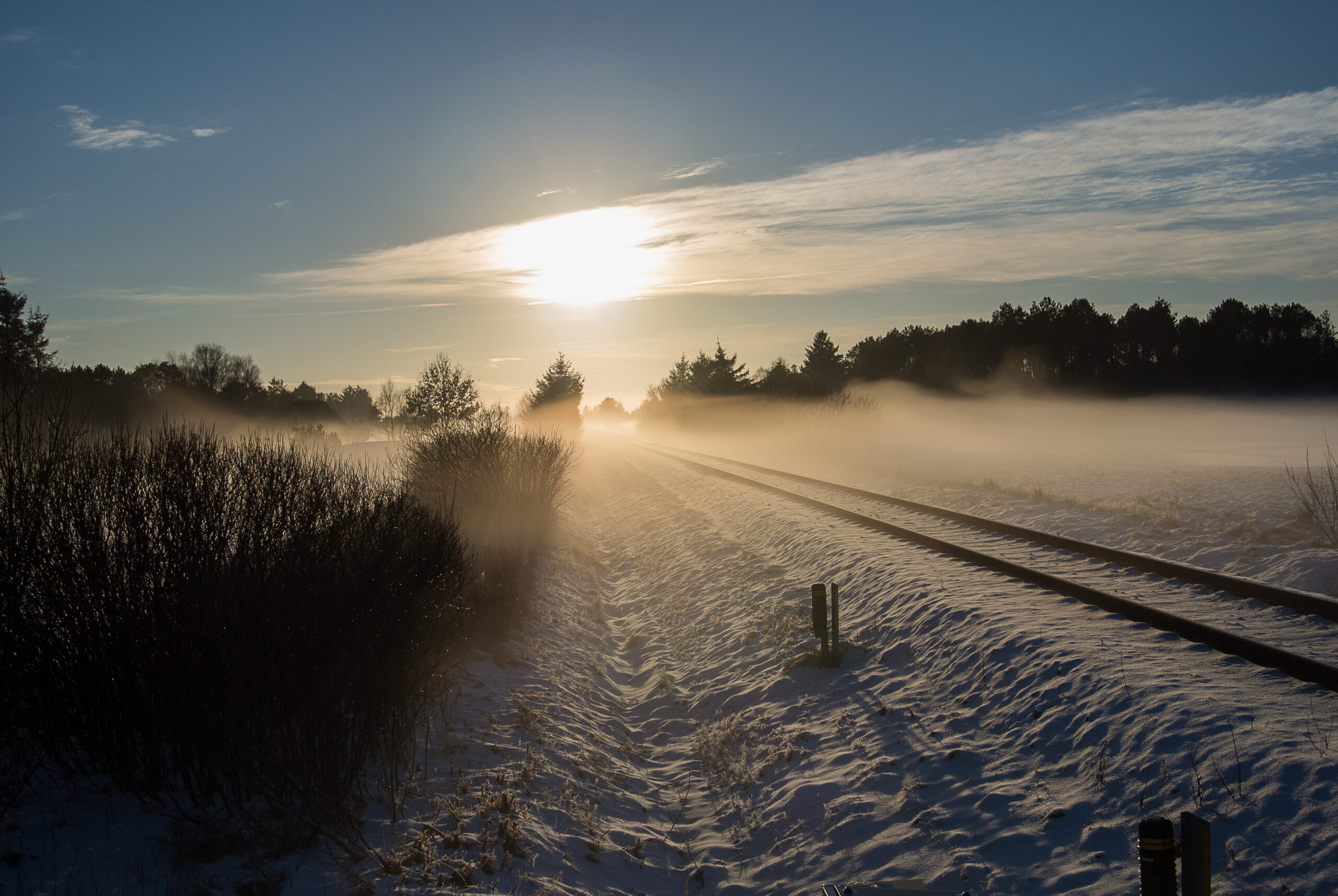 Bahnlinie Nordjütland im Schnee